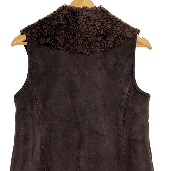 Talbots Brown Faux Suede Sherpa Vest Size 8P Cozy Winter Outerwear - Picture 9 of 12